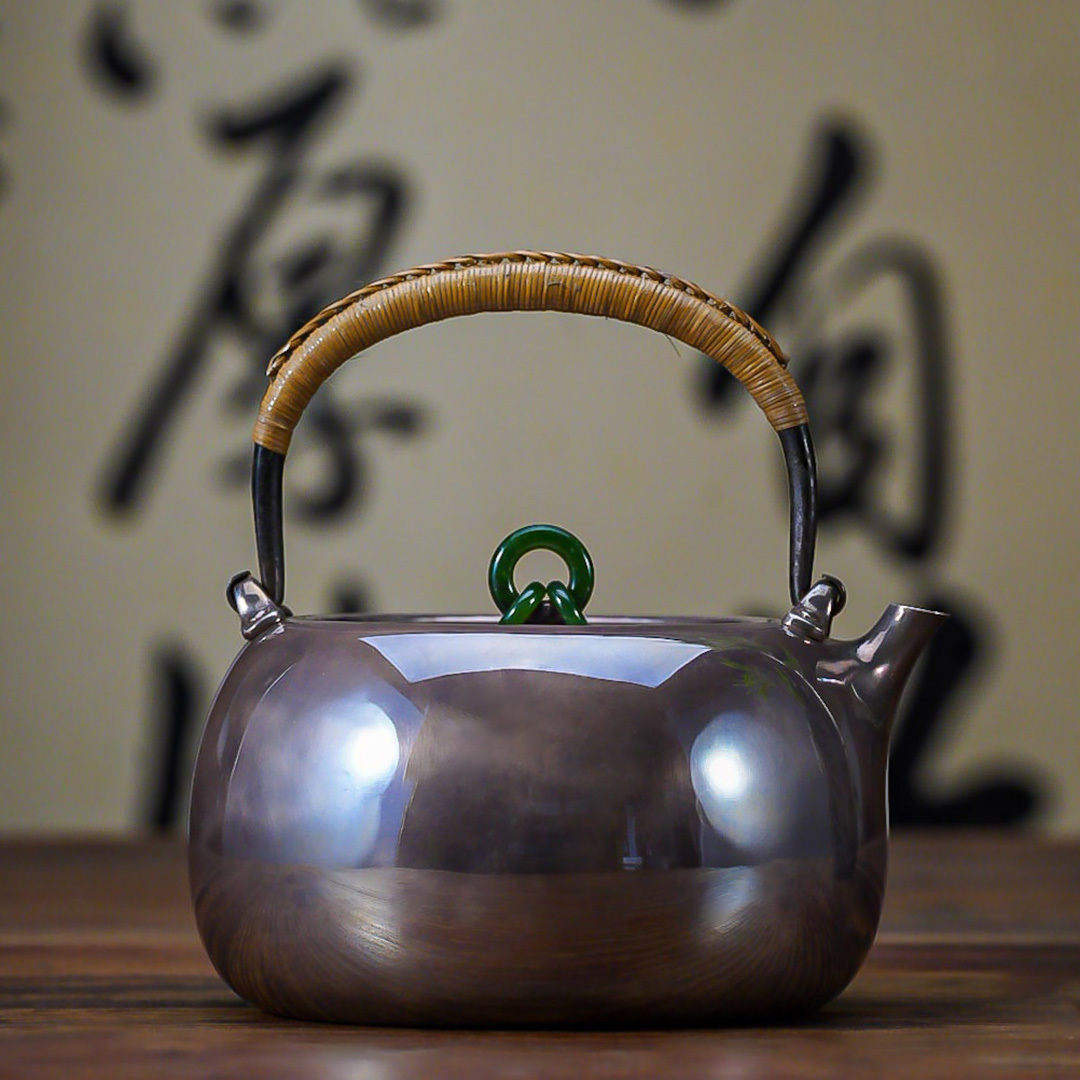 古銀 茶壺 「純銀口打出紫皮提梁壺」 銀瓶 煎茶 湯沸 玉摘 急須 茶道具 時代物 銀純度99.9% LT-05418