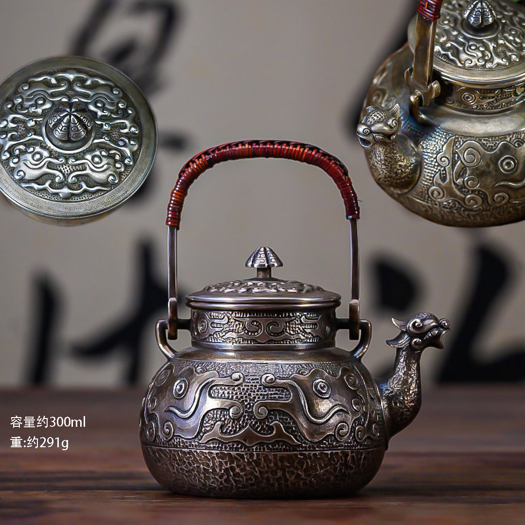 数量限定】 古銀茶壺LT-05423 銀純度99.9% 時代物茶器金工南鐐茶道具