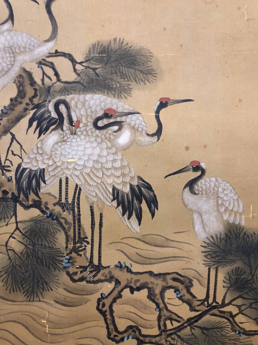 古美術掛軸中国・宋時代李迪書「鶴寿松齢図」 絹本立軸肉筆保証唐物