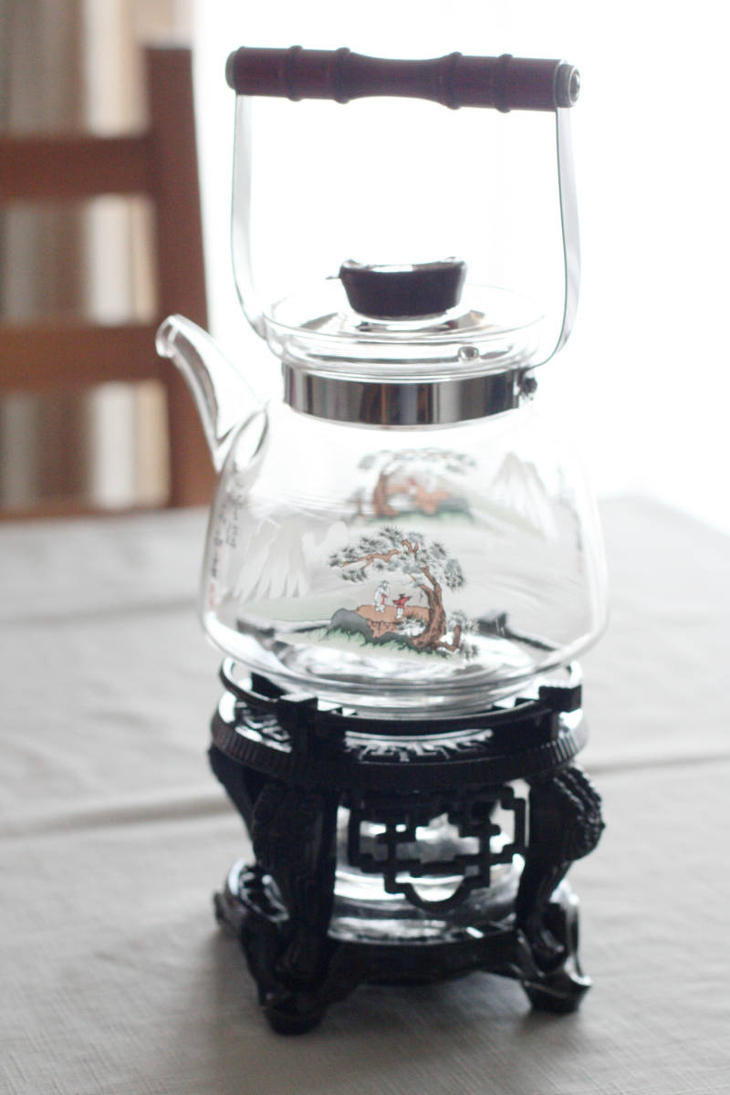 【新品未使用】中国茶　ポット　ガラス　アルコール　レトロ　アンティーク　工夫茶　アルコールランプ　キャンドルウォーマー