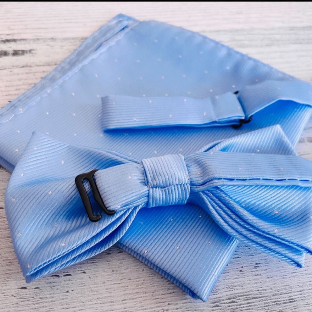 【ブルー】蝶ネクタイ　ポケットチーフセット　フォーマル　メンズ　紳士　ビジネス