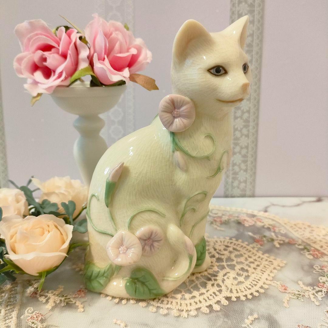 大きなサイズ LENOX レノックス 猫 白猫 陶器 置物 花 キャットCat