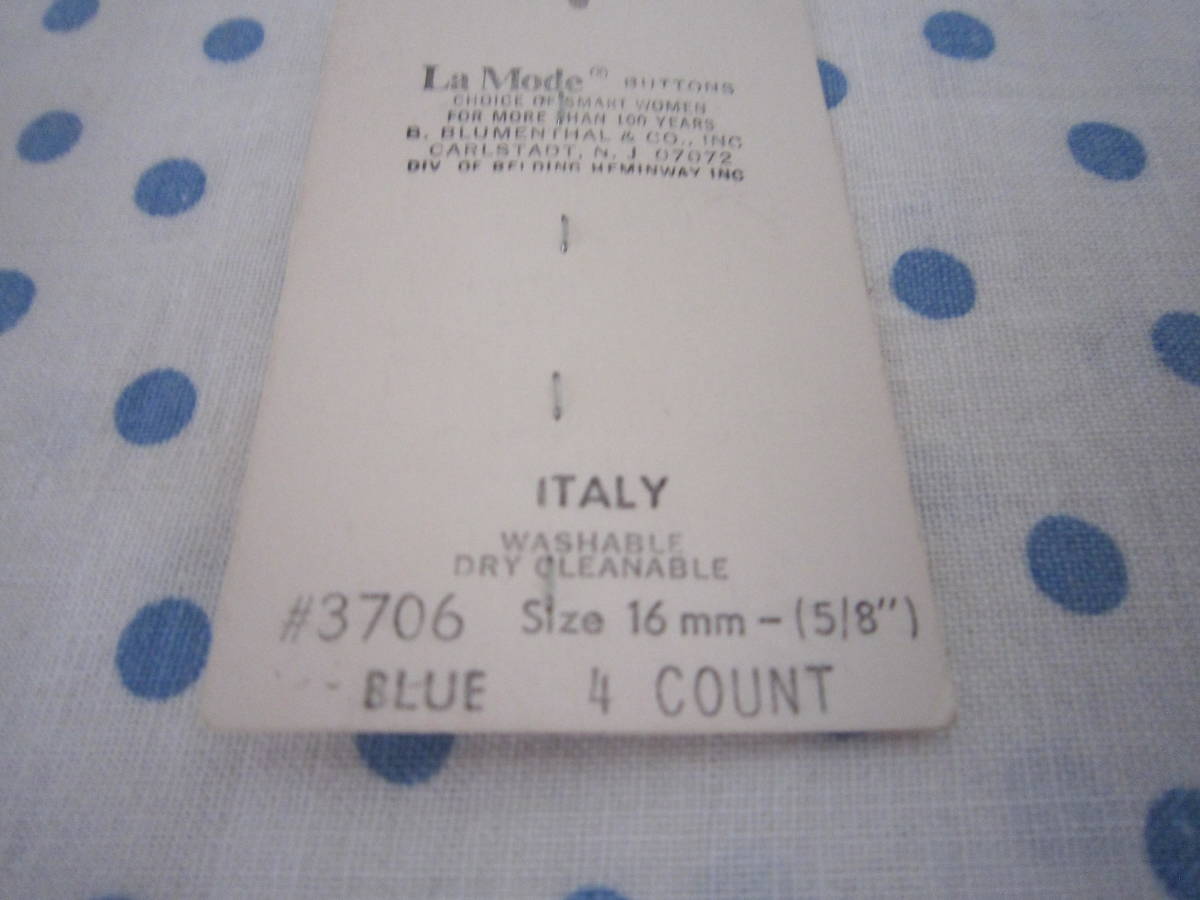 〇*。＃3706　ヴィンテージ　ボタンカード　BLUE　ブルー　イタリア　レトロ　（検：アンティーク。*〇_画像9