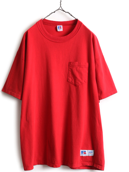 90s USA製 大きいサイズ XL ■ ラッセル 無地 ポケット付き 半袖 Tシャツ メンズ / 90年代 オールド RUSSELL ポケT ヘビーウェイト レッド_画像1