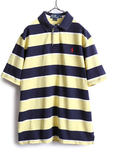 90s ■ ポロ ラルフローレン ワイド ボーダー 半袖 ラガーシャツ メンズ M / POLO 90年代 オールド 半袖シャツ ラグビー シャツ ポニー刺繍