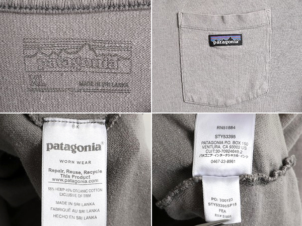 18年製 大きいサイズ XL ■ パタゴニア ポケット付き 半袖 Tシャツ メンズ / 古着 Patagonia ポケT ロゴT ヘンプ オーガニック コットン 灰_画像3