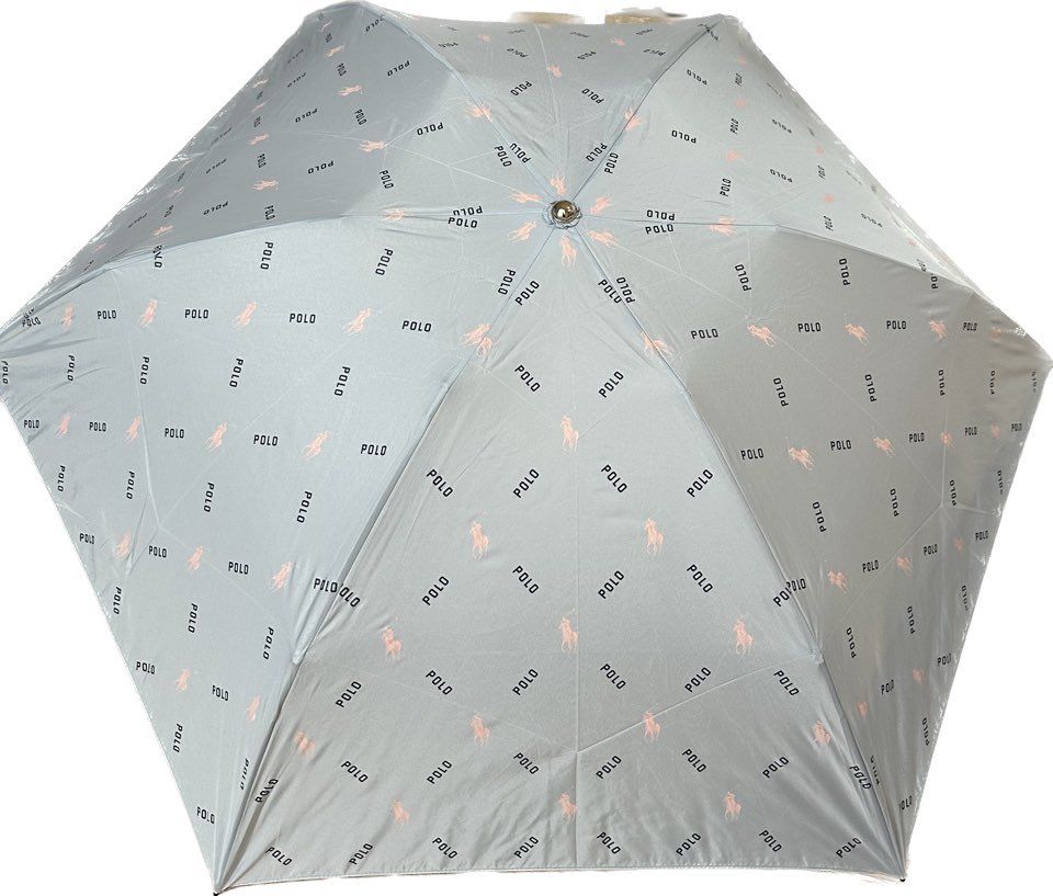 新品 ポロラルフローレン 折りたたみ傘 水色 ブルー 総柄 雨傘 レイングッズ POLO Ralph Lauren