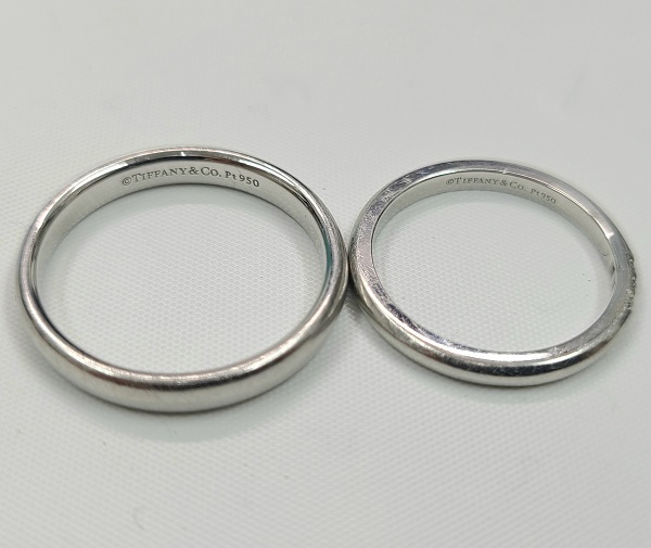 TIFFANY&Co. ティファニー PT950 プラチナ ペア マリッジリング 結婚指輪 刻印 16号 9.5号 メンズ レディースのみダイヤ ケース_画像4