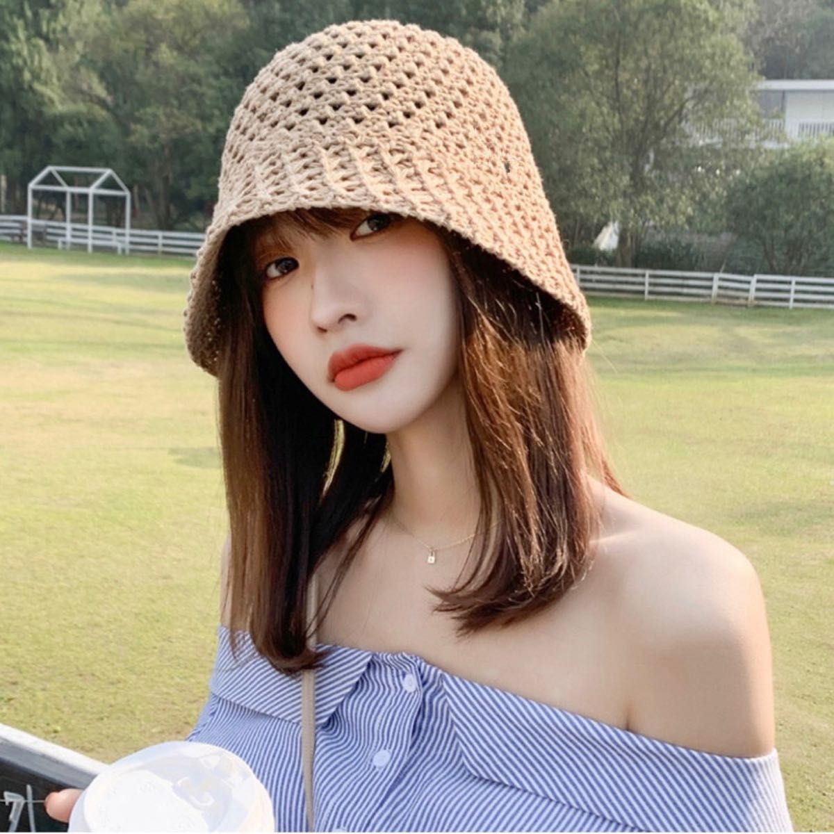 セール!麦わら帽子 コンパクト 折り畳み通気性 韓国 ストローハット