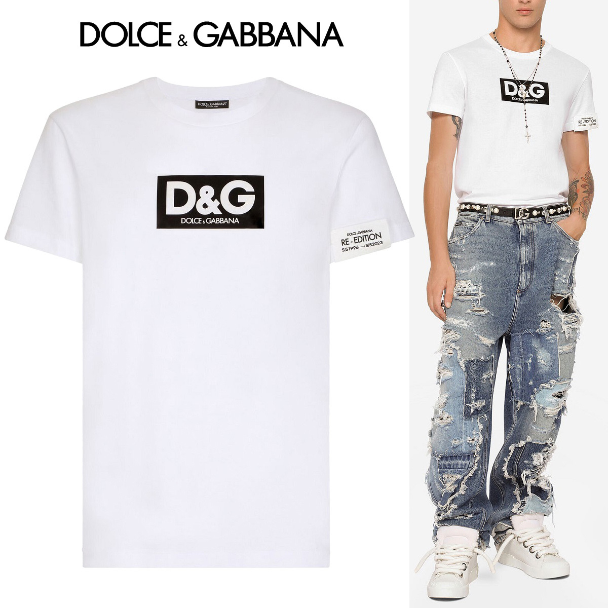 送料無料 2 DOLCE&GABBANA ドルチェ＆ガッバーナ G8QI4T FU7EQ ホワイト Tシャツ カットソー 半袖 size 50