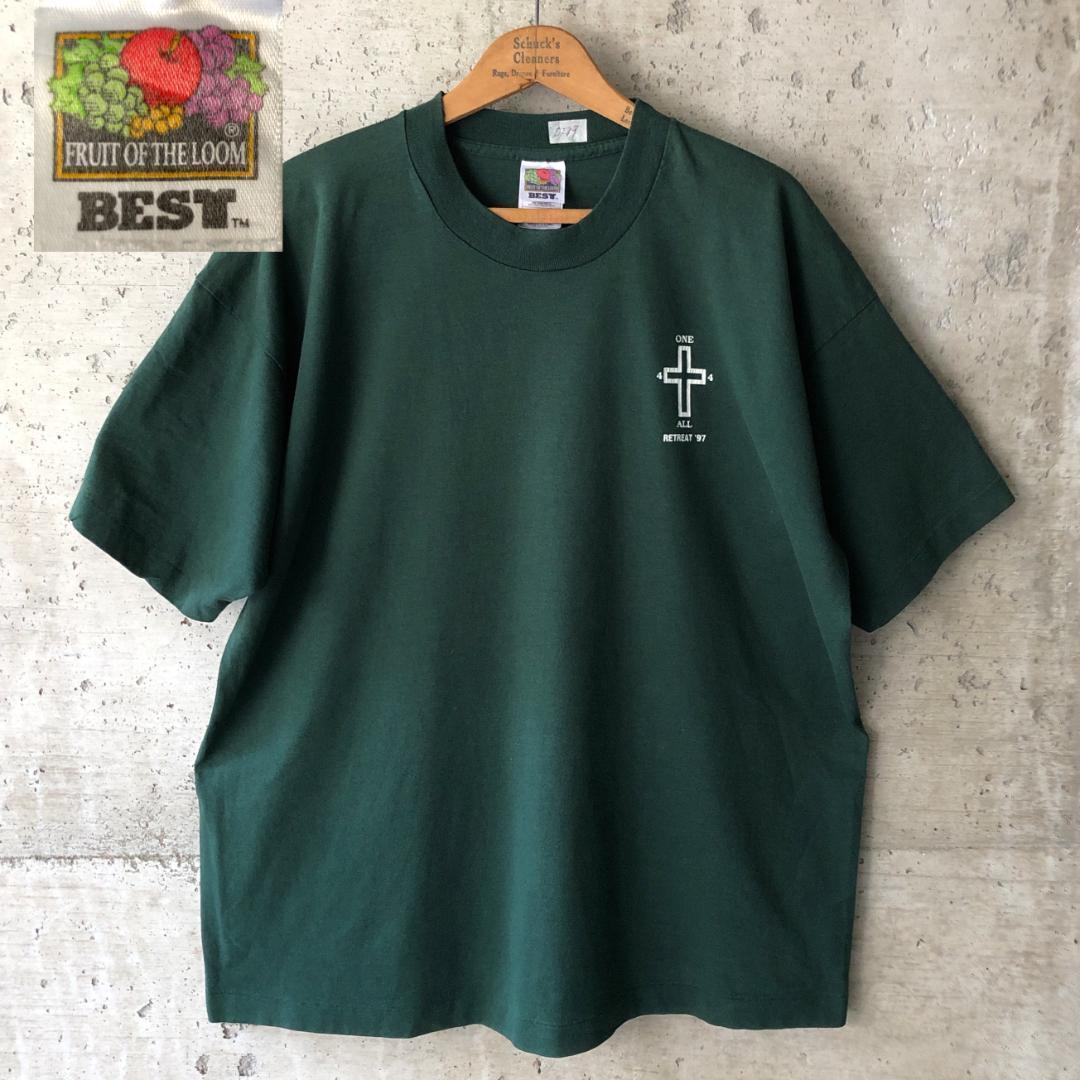 【DF19】 Tシャツ グリーン シンプル ワンポイント 十字架 深緑