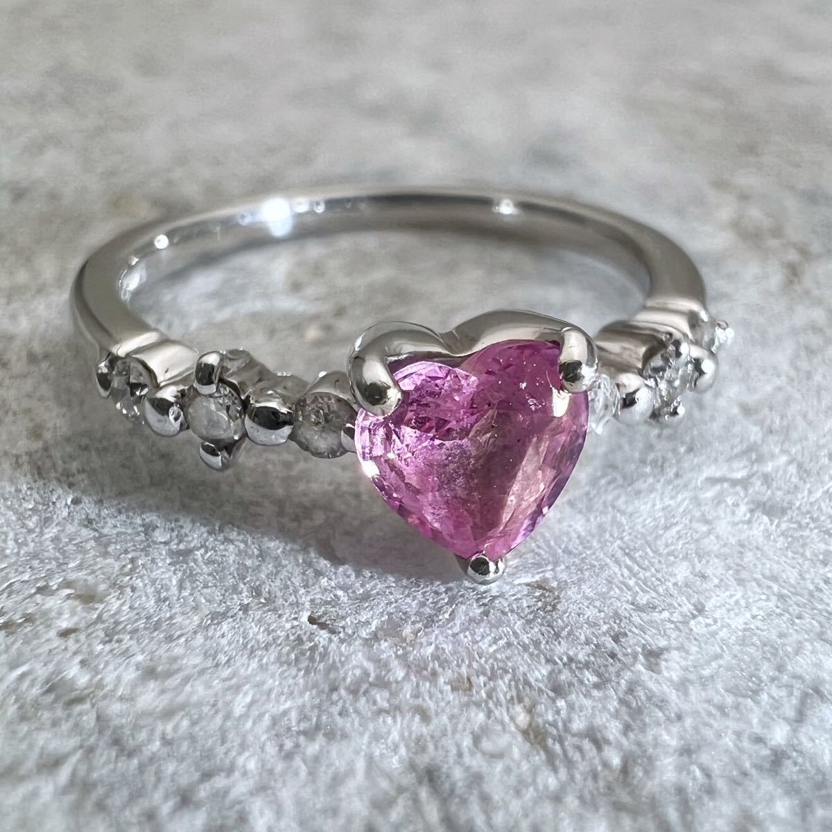 k18WG 天然 ピンクサファイア 天然 ダイヤ 0.12ct リング | www