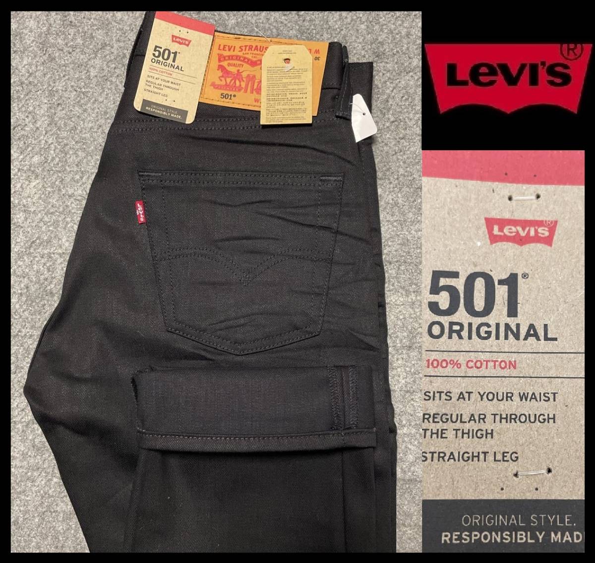 W34★新品 LEVI'S 501 STRAIGHT JEANS ★立体ヒゲ加工 リーバイス ブラックデニム 黒 ジーンズ ★ニッケルブラック★メキシコ製 00501-0638_画像1