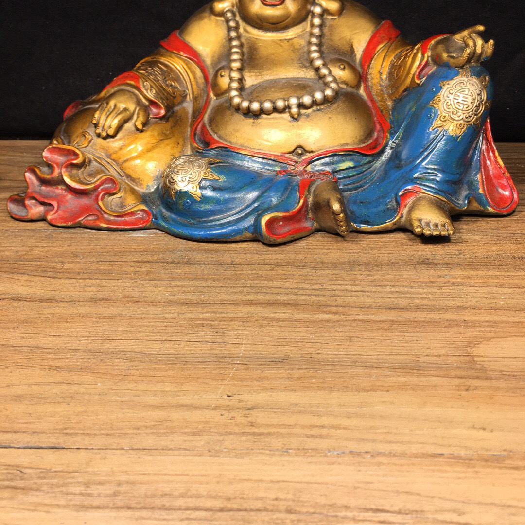 銅製・金鍍・彩繪・大肚彌勒仏『収蔵家蔵』稀少珍品・置物・古賞物
