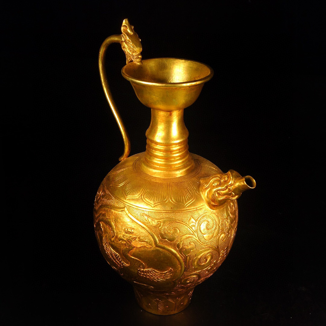 銅製・塗金・鳳紋・花瓶『収蔵家蔵』稀少珍品・置物・古賞物・中国古