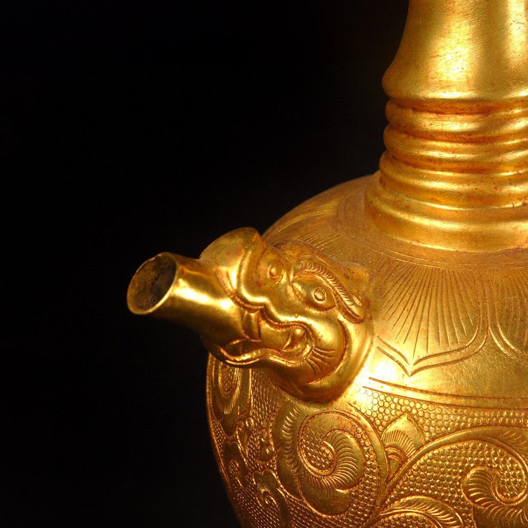 銅製・塗金・鳳紋・花瓶『収蔵家蔵』稀少珍品・置物・古賞物・中国古