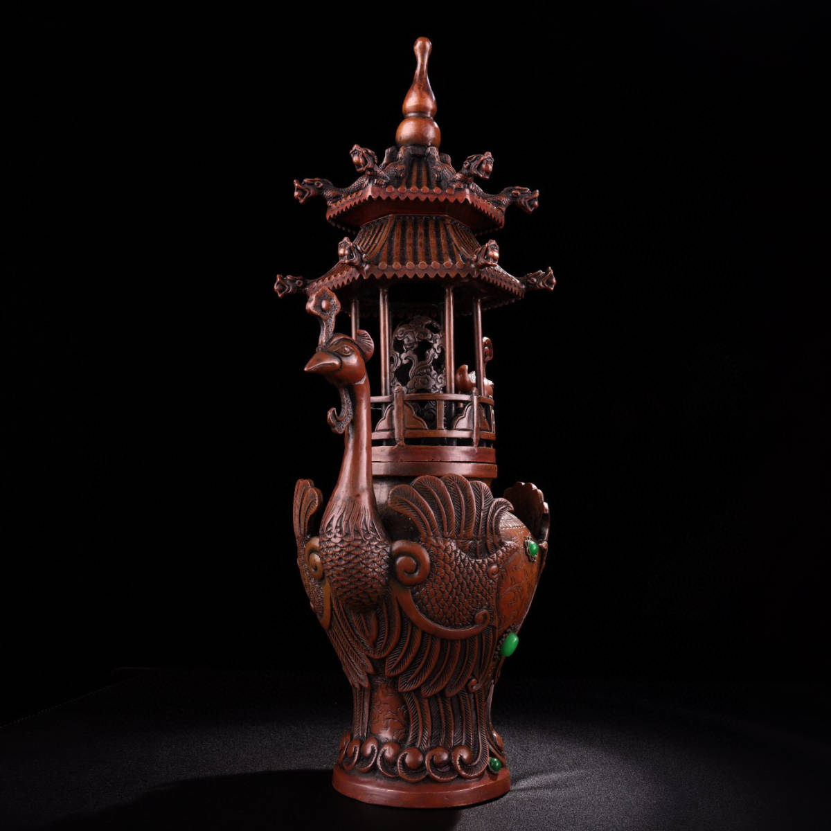 印象のデザイン 銅製・寶石嵌・鳳凰塔・熏香炉『収蔵家蔵』稀少珍品