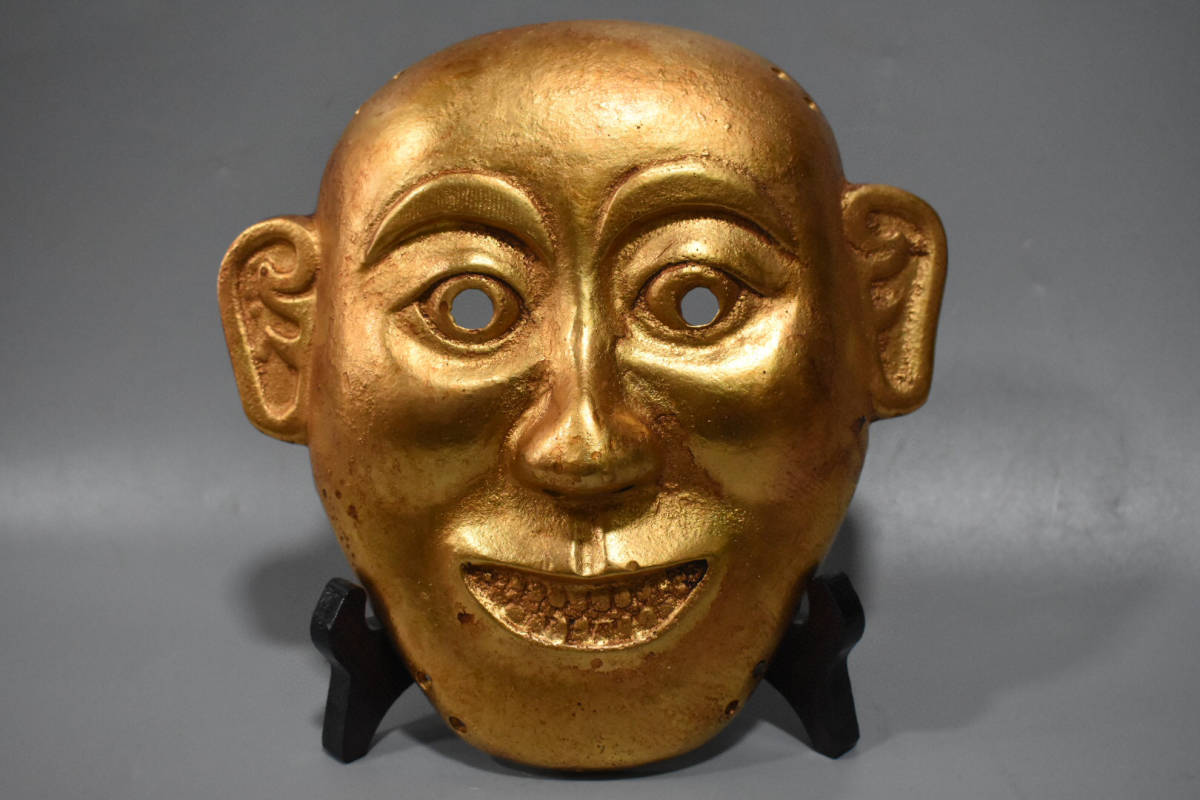 銅製・塗金・面具『収蔵家蔵』稀少珍品・置物・古賞物・中国古美術