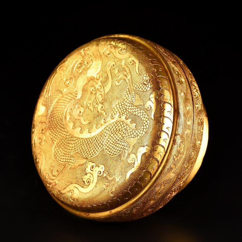 銅製・塗金・龍紋茶碗一對『収蔵家蔵』稀少珍品・置物・古賞物・中国古