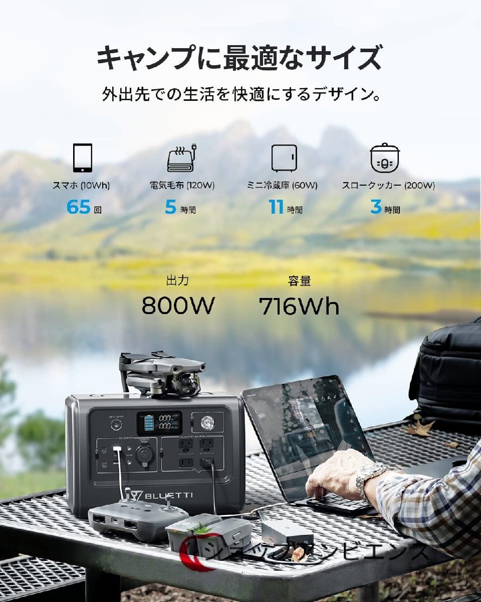 ポータブル電源 大容量716Wh/218000mAh AC800W(瞬間最大1400W)/USB/DC/ワイヤレス出力 ソーラー高速充電 リン酸鉄リチウム 軽量 純正弦波_画像2