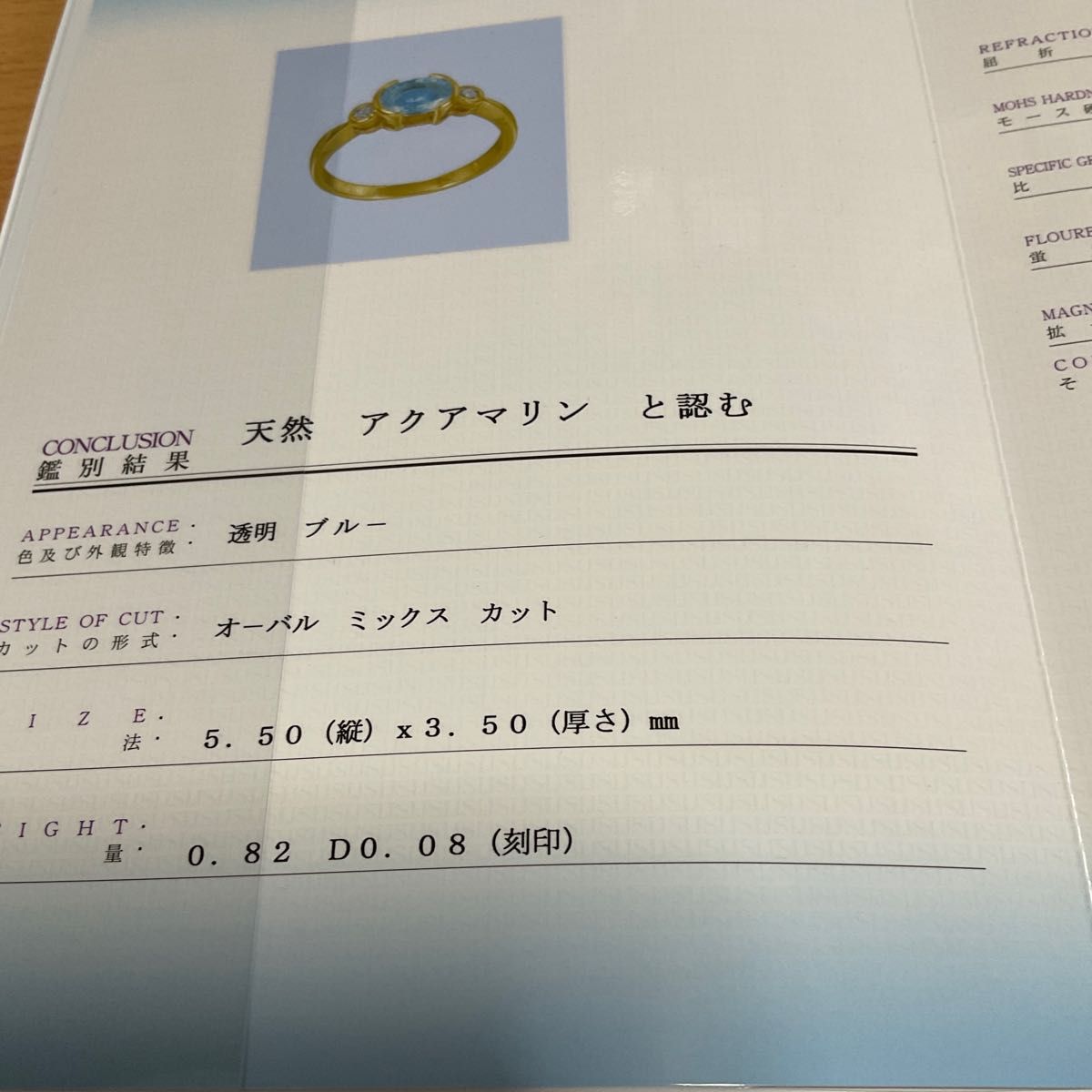 18金 アクアマリンリング 鑑別書付き | noonanwaste.com