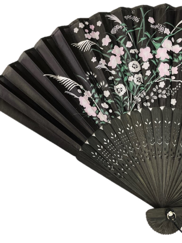  good buy silk & bamboo silk bamboo fan black × flower & butterfly flower chou