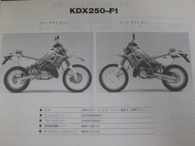 KDX250-F1 KDX250SR カワサキ パーツリスト パーツカタログ 送料無料_画像3