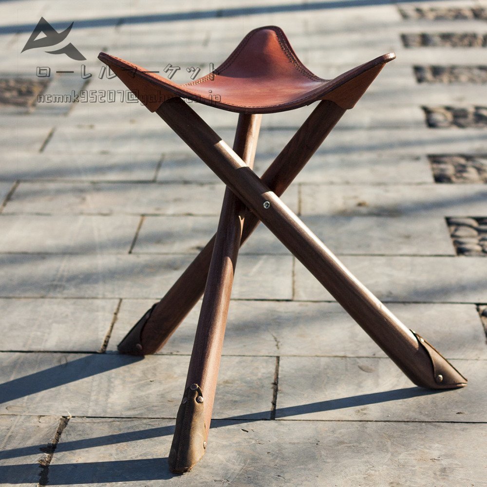 大型ハンティングチェア 木製 牛本革 スツール イス 三脚 椅子 折り畳み アウトドア キャンプ