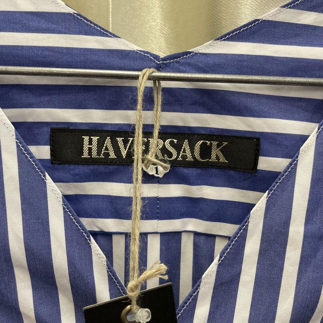 極美品 HAVERSACK ハバーサック ストライプブラウス HS Stripe V SHT ブルー タグ付 未使用？_画像6