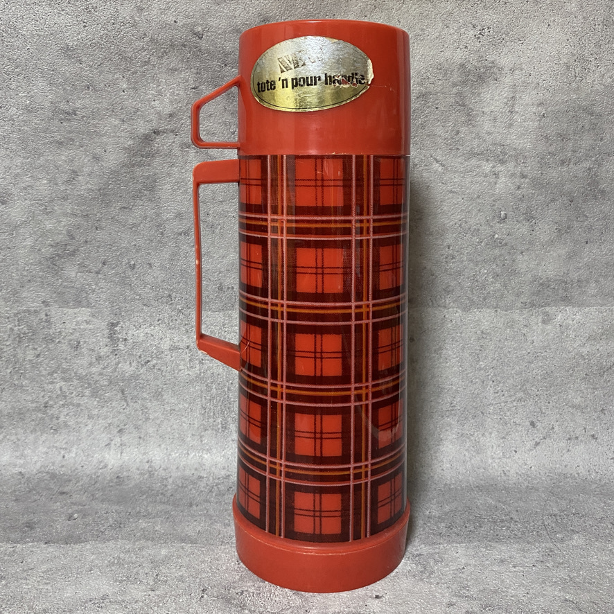 70's ビンテージ▽Aladdin アラジン ボトル 水筒 チェック 赤 レッド レトロ USA雑貨 アンティーク