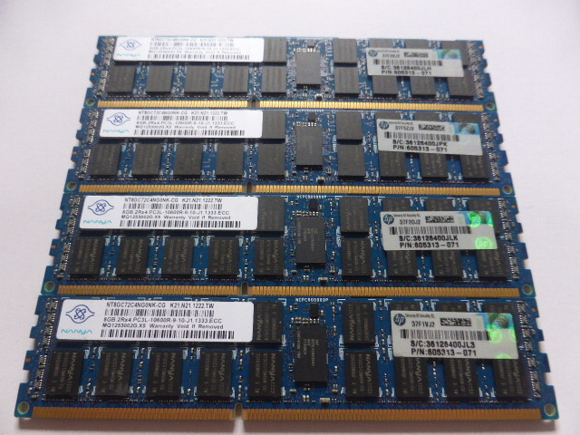 メモリ サーバーパソコン用 低電圧 1.35V NANYA PC3L-10600R(DDR3L-1333R) ECC Registered 8GBx4枚 合計32GB 起動確認済みです_画像1