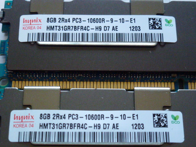 メモリ サーバーパソコン用 1.5V hynix PC3-10600R(DDR3-1333R) ECC Registered 8GBx2枚 合計16GB  起動確認済みです