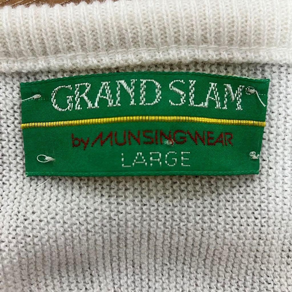 GRANDSLAM グランドスラム メンズ ニットセーター Lサイズ luggageサイズ L相当 ネック 美品 ホワイト シンプル ペンギン ワンポイント
