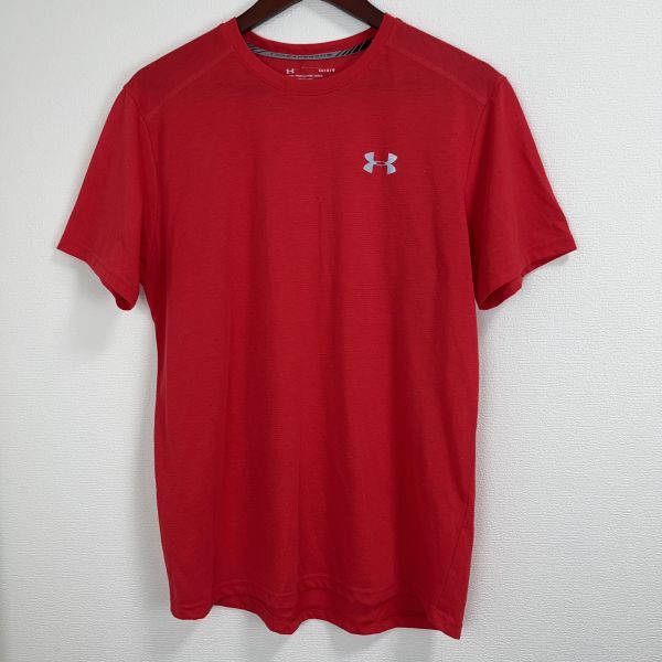 UNDER ARMOUR アンダーアーマー メンズ 半袖 Tシャツ トップス スポーツ ウェア 練習着 LGサイズ 大きいサイズ レッド ロゴ ワンポイント