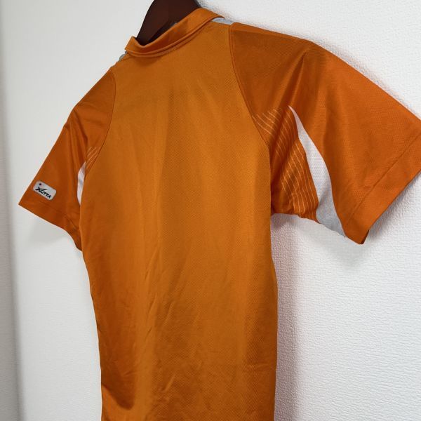 MIZUNO ミズノ メンズ 半袖 Tシャツ トップス スポーツウェア SSサイズ 小さいサイズ ハーフジップ オレンジ 襟付き 機能素材 ロゴプリント