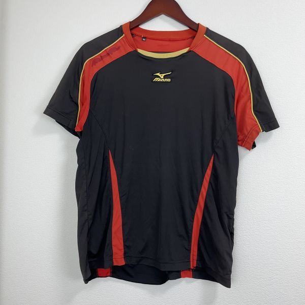MIZUNO ミズノ メンズ 半袖 Tシャツ トップス スポーツ ウェア ブラック レッド イエロー ゴールド ロゴ ワッペン 丸首 機能素材