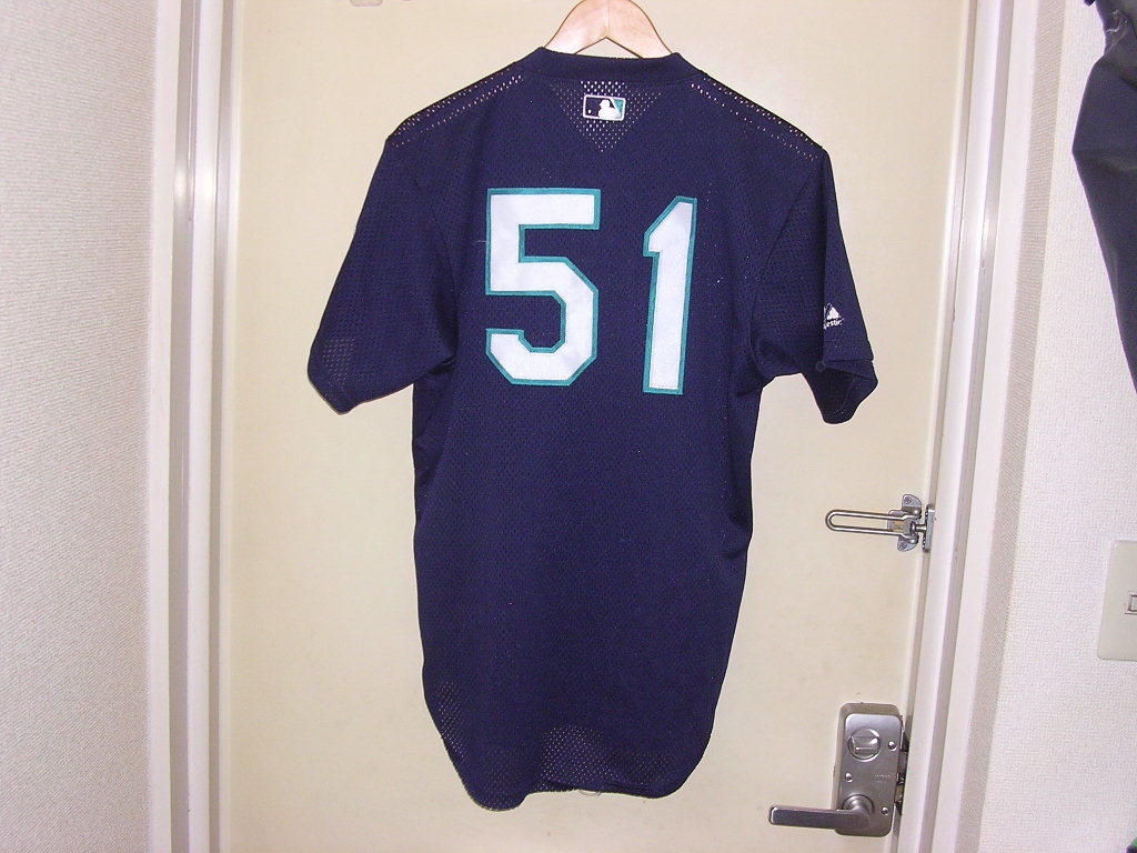 90s USA製 Majestic MLB Seattle Mariners #51 jersey shirt M vintage old マリナーズ イチロー メッシュ ユニフォーム Tシャツ_画像5