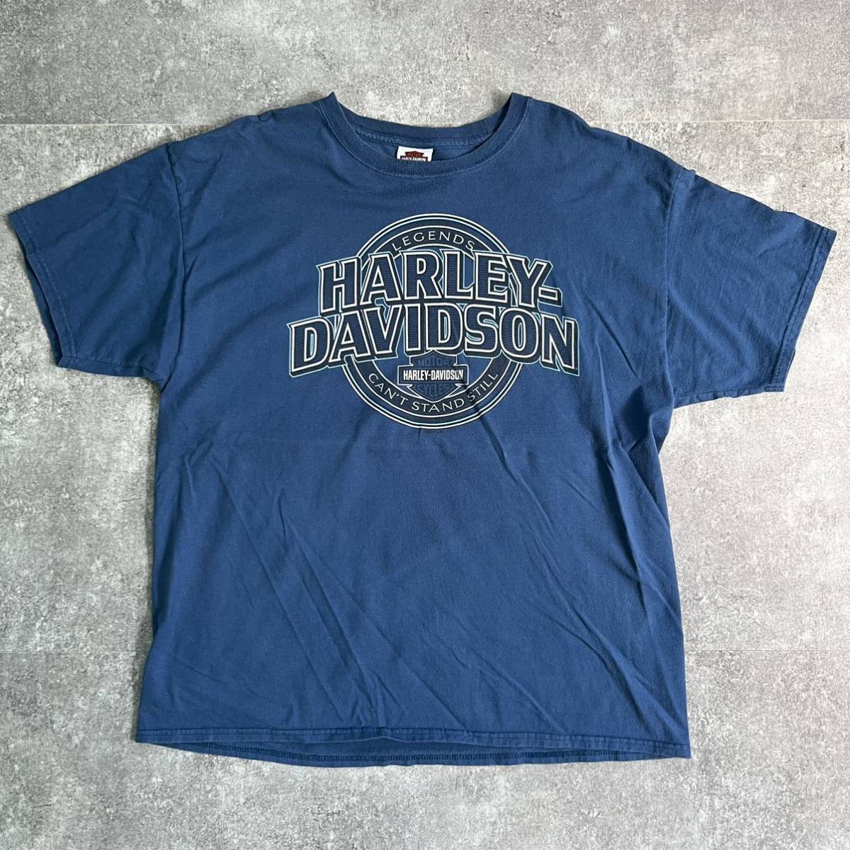 Harley Davidson”LOGO & BIKE” Tシャツ ブルー　ハーレーダビットソン　ヴィンテージ　ハーレーtee