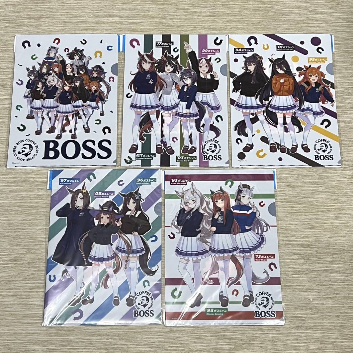 BOSS ウマ娘 サントリー ノベルティ おまけ 非売品 特典 クリアファイル スペシャルウィーク サイレンススズカ メジロマックイーン 全5種_画像1