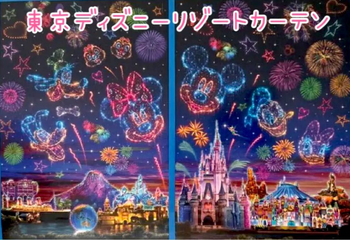 1時間限定値下げ中！【希少】東京ディズニーリゾート　カーテン　シンデレラ城　ミッキー　花火　夜空　人気　レア ディズニー