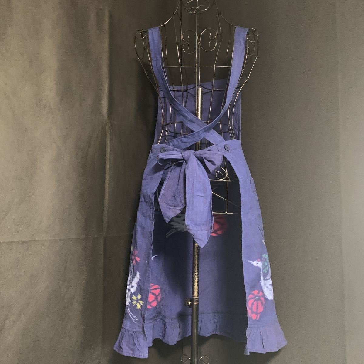 * apron apron crane tsuru hanten Indigo . cloth ... remake material hand made old cloth type dyeing . handmade patchwork ka abrasion . abrasion (7663)