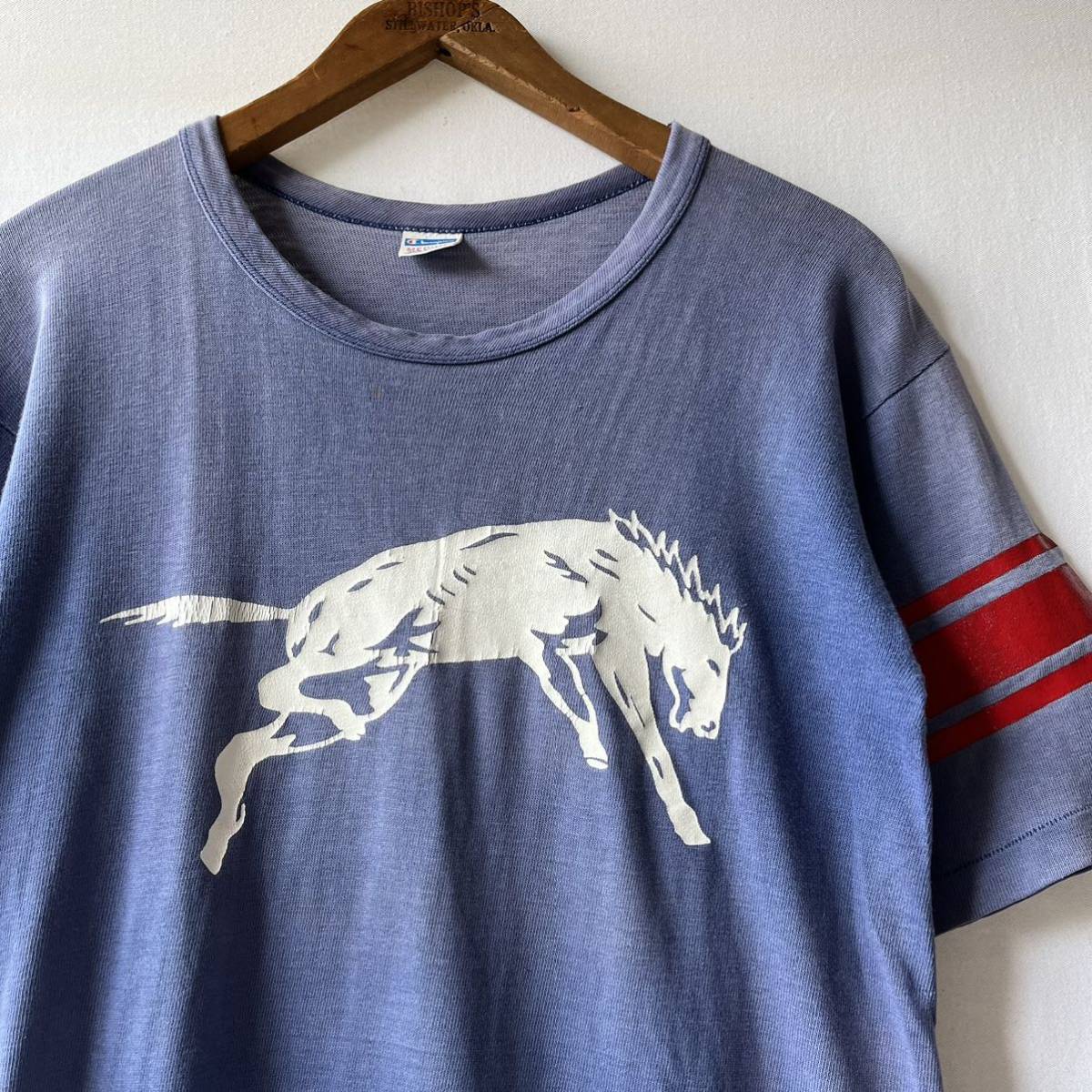 両面! 70s champion バータグ 馬 半袖 フットボール Tシャツ M