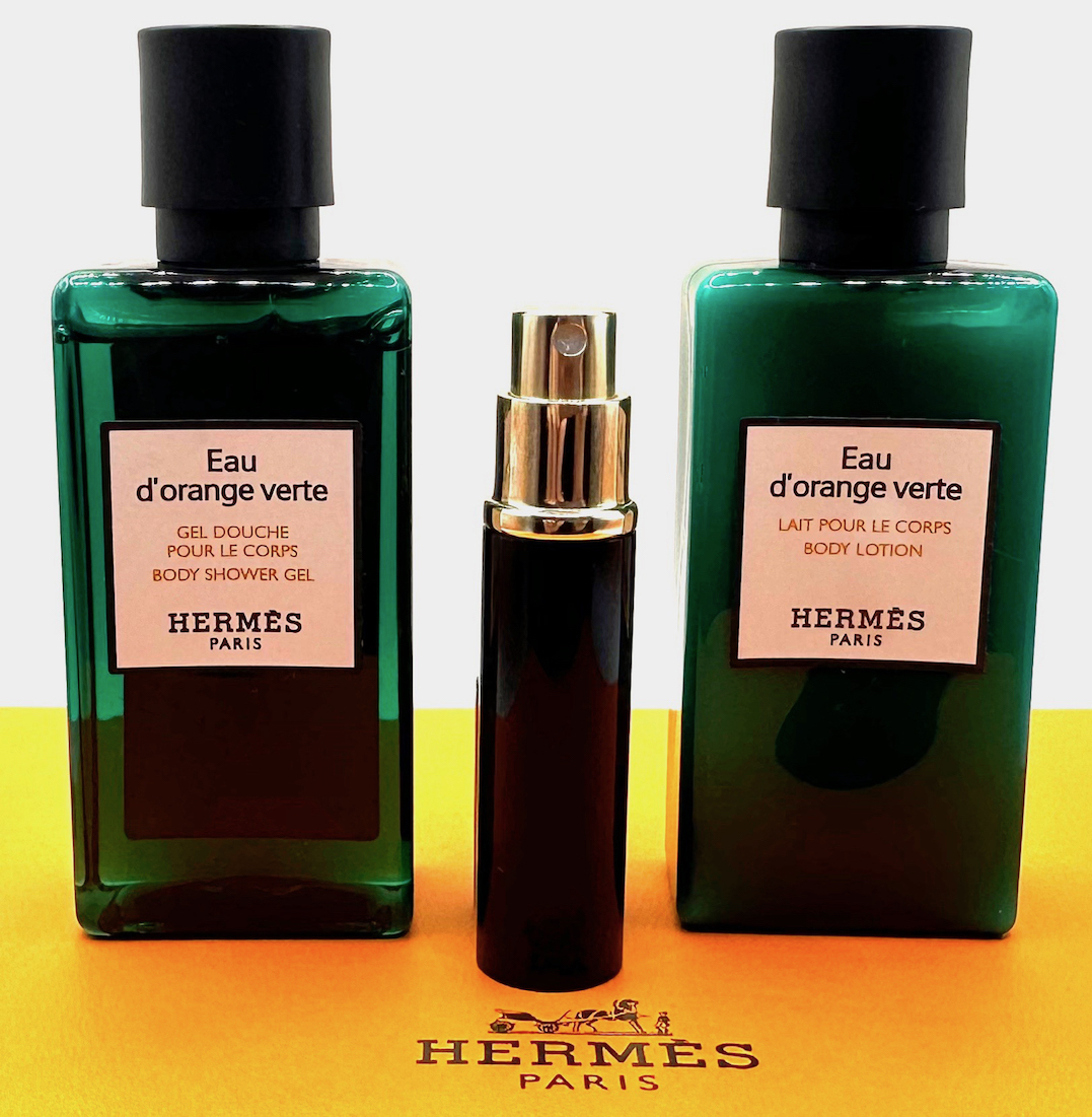 ★HERMES・EAU D'ORANGE VERTE オードランジュヴェルトEDC.3.5ml SPRAY & BODY SHOWER GEL 40ml & BODY LOTION 40mlの3点セット/箱無_画像2