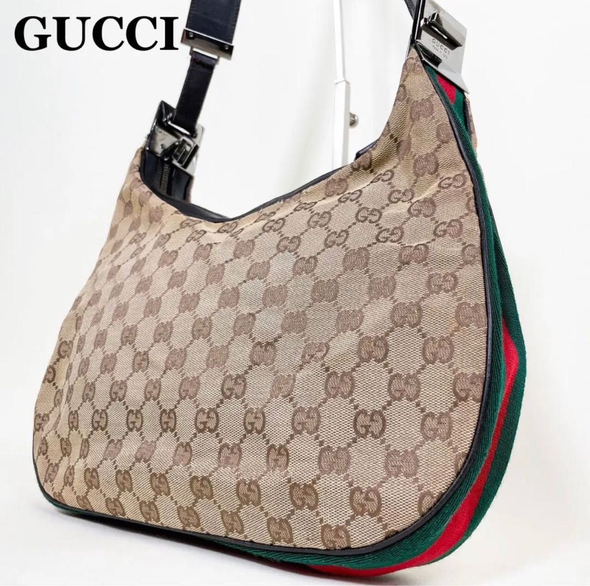 グッチ GUCCI ショルダーバッグ ワンショルダー 肩掛け シェリーライン GGキャンバス G金具 ハーフムーン レザー