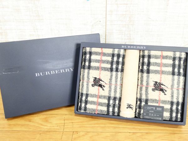 ○ 未使用！ BURBERRY バーバリー フェイスタオル 2枚 ミニテリー1枚 箱入り ギフトセット ノバチェック柄 ＠80 