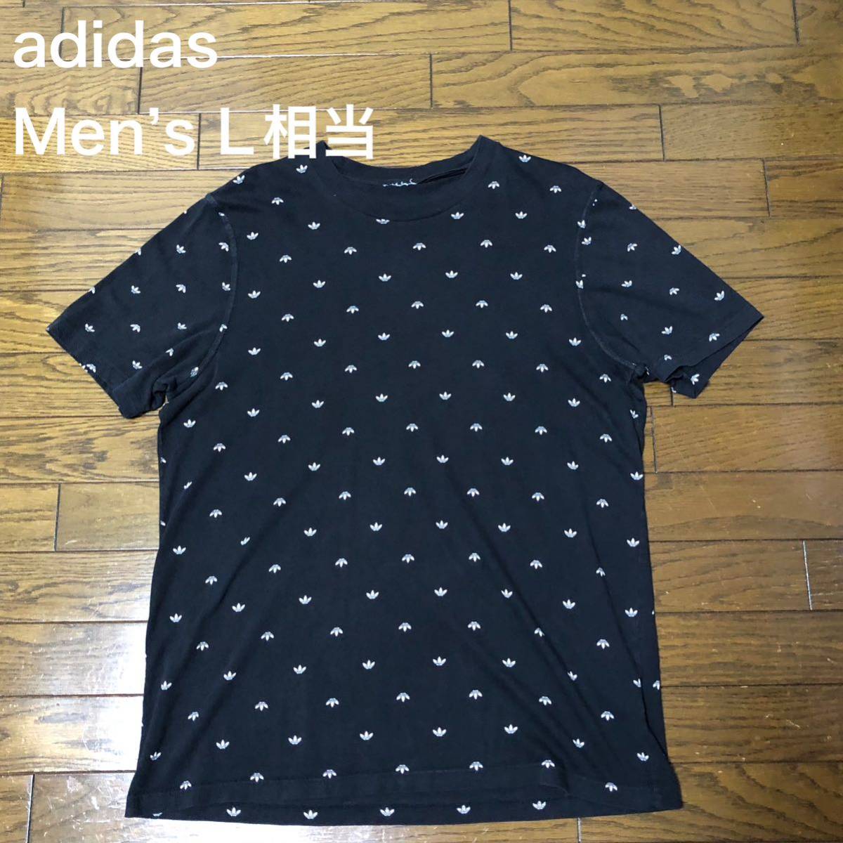 【送料無料】adidas半袖Tシャツ黒総柄プリント メンズLサイズ相当 アディダスオリジナルス