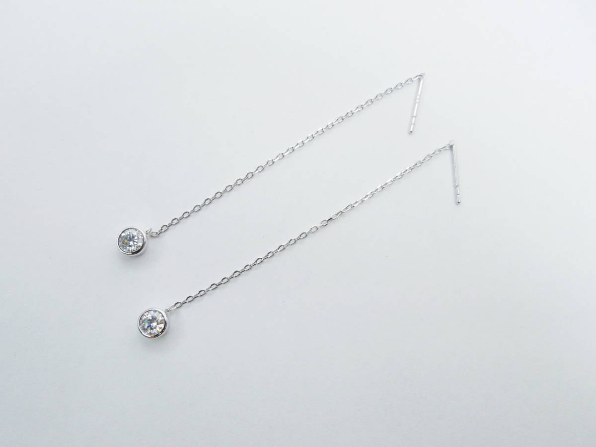 最高の チェーン モアサナイト 合計0.6ct 3EX ベゼルピアス ペアピアス