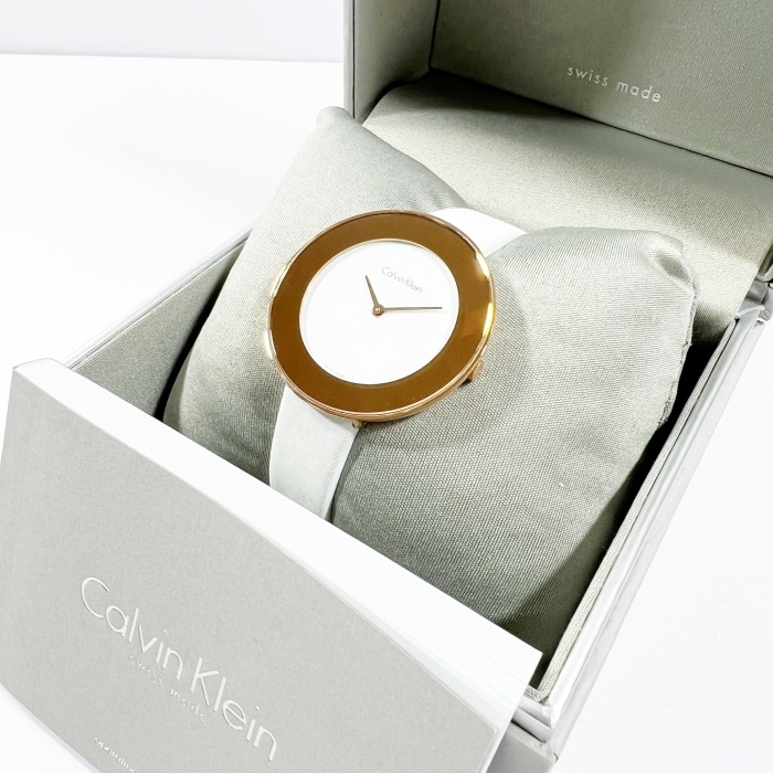 カルバンクライン 時計 レディース 腕時計 CHIC ホワイト ゴールド レザーベルト CALVIN KLEIN CK ビジネス カジュアルウォッチ_画像5