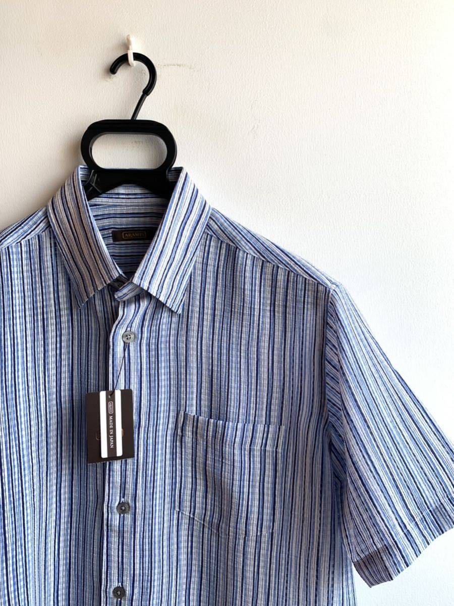 新品/未使用】ARAMIS 半袖シャツ メンズ M ストライプ ブルー タグ付