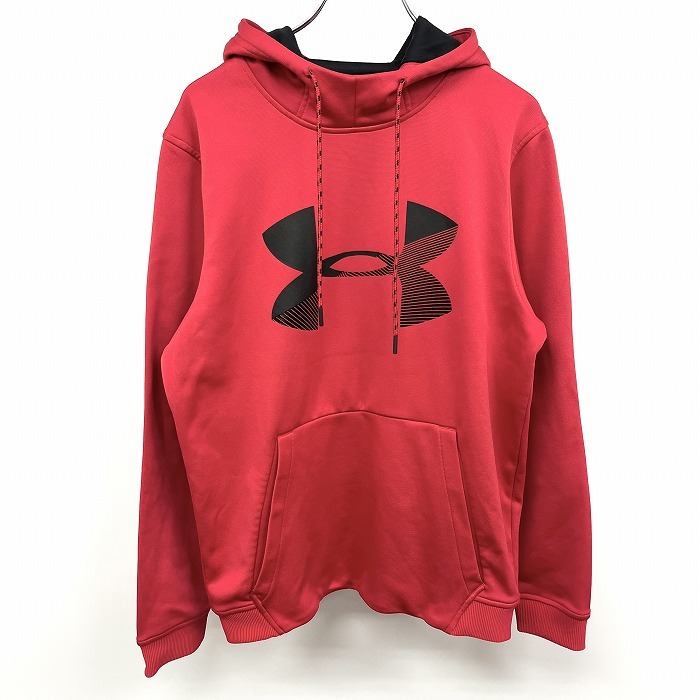 アンダーアーマー UNDER ARMOUR プルオーバーパーカー 長袖 裏起毛 スウェット ロゴプリント ポリ100% S レッド 赤 メンズ(レディース？)_画像1